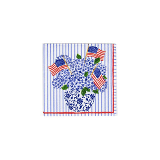Caspari Flags And Hydrangeas  Napkin Box Cocktail - 40 per box 16900B