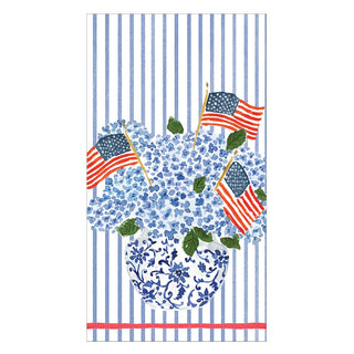 Caspari Flags And Hydrangeas Guest Towel 16900G