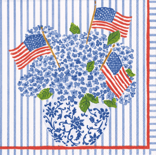 Caspari Flags And Hydrangeas Napkin Luncheon 16900L