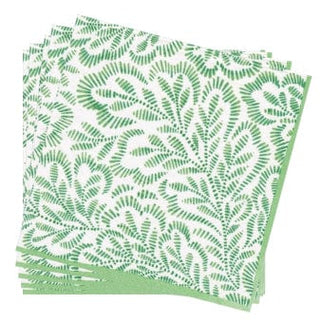 Caspari Block Print Leaves Paper Dinner Napkins in Green - 20 Per Package 16981D