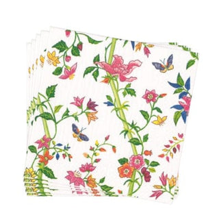 Caspari Sprigged Silk Paper Dinner Napkins in White - 20 Per Package 17020D
