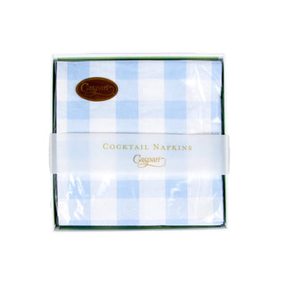 Caspari Gingham Light Blue  Napkin Box Cocktail - 40 per box 17072B