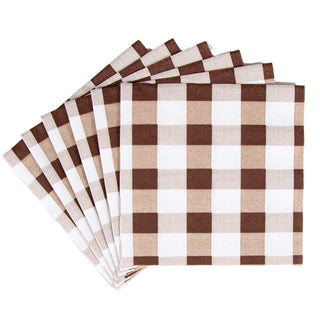 Caspari Gingham Chocolate Napkin Cocktail 17074C