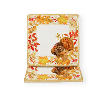 Caspari Woodland Turkey  Sq Dinner Plates Square 17110DP