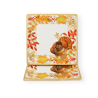 Caspari Woodland Turkey Square Paper Dinner Plates - 8 Per Package 17110DP