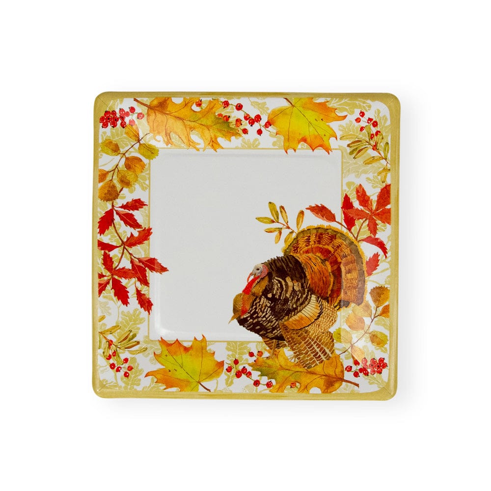 Caspari Woodland Turkey Square Paper Salad & Dessert Plates