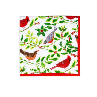 Caspari Songbirds And Holly White Napkin Cocktail 17160C