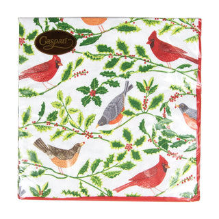 Caspari Songbirds And Holly White Napkin Luncheon 17160L