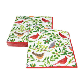 Caspari Songbirds And Holly White Napkin Luncheon 17160L