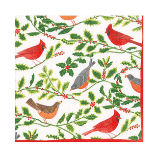 Caspari Songbirds And Holly White Napkin Luncheon 17160L