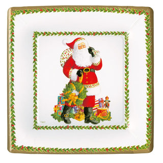 Caspari Jolly St. Nick  Sq Dinner Plates Square 17180DP