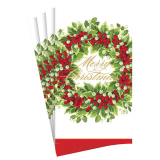 Caspari Holly And Berry Wreath Merry Cmas Guest Towel 17190G
