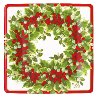 Caspari Holly And Berry Wreath  Sq Dinner Plates Square 17191DP