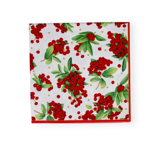 Caspari Christmas Berry Paper Dinner Napkins in Red - 20 Per Package 17230D
