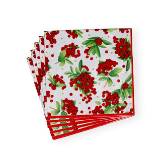 Caspari Christmas Berry Paper Dinner Napkins in Red - 20 Per Package 17230D