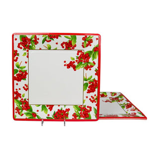 Caspari Christmas Berry Red  Sq Dinner Plates Square 17230DP