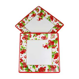 Caspari Christmas Berry Red  Sq Dinner Plates Square 17230DP
