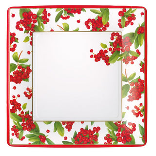 Caspari Christmas Berry Red  Sq Dinner Plates Square 17230DP