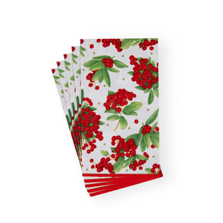 Caspari Christmas Berry Paper Guest Towel Napkins in Red - 15 Per Package 17230G