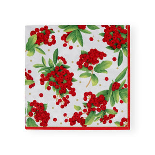 Caspari Christmas Berry Paper Luncheon Napkins in Red - 20 Per Package 17230L