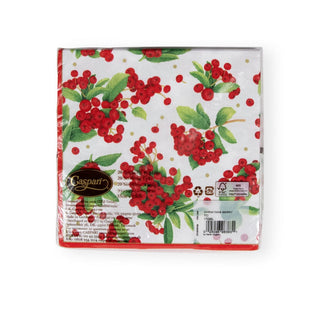 Caspari Christmas Berry Paper Luncheon Napkins in Red - 20 Per Package 17230L