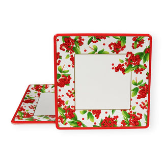 Caspari Christmas Berry Red  Sq Salad/Dessert Plates Square 17230SP