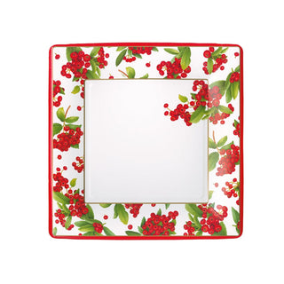 Caspari Christmas Berry Red  Sq Salad/Dessert Plates Square 17230SP