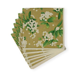 Caspari Christmas Berry Paper Cocktail Napkins in Gold & White- 20 Per Package 17231C