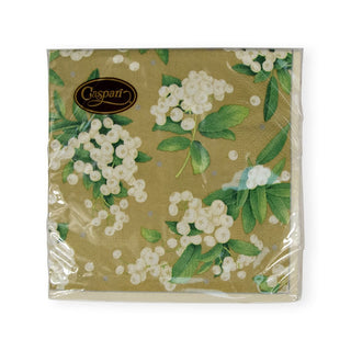 Caspari Christmas Berry Paper Cocktail Napkins in Gold & White- 20 Per Package 17231C