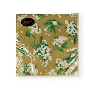 Caspari Christmas Berry Paper Dinner Napkins in Gold & White - 20 Per Package 17231D