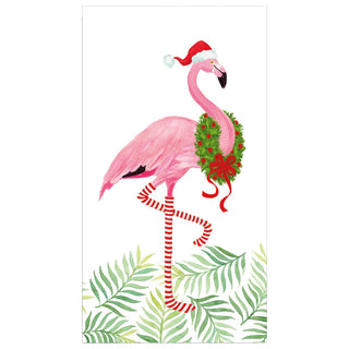 Caspari Christmas Flamingos Guest Towel 17240G