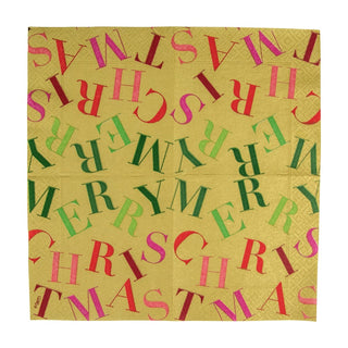 Caspari Merry Christmas Toss Gold Napkin Cocktail 17260C