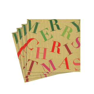 Caspari Merry Christmas Toss Gold Napkin Cocktail 17260C