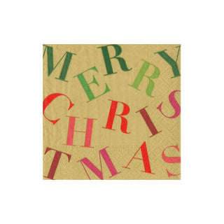 Caspari Merry Christmas Toss Gold Napkin Cocktail 17260C