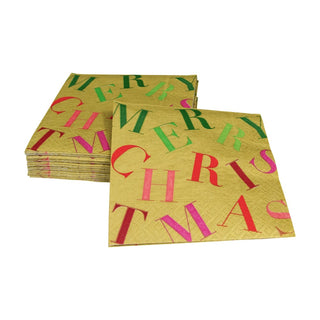 Caspari Merry Christmas Toss Gold Napkin Cocktail 17260C