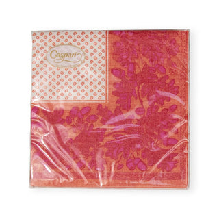 Caspari Oak Leaves & Acorns Paper Linen Cocktail Napkins in Orange & Fuchsia - 15 Per Package 17290CG