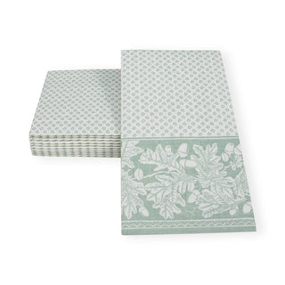 Caspari Oak Leaves & Acorns Paper Linen Guest Towel Napkins in Sage Green/Ivory - 12 Per Package 17291GG