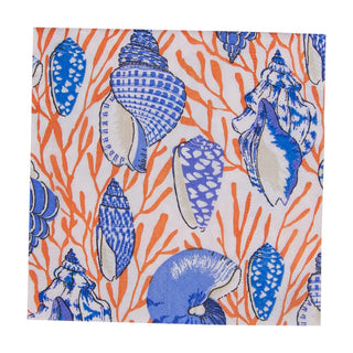 Caspari Shell Toile-Coral/Blue Napkin Cocktail 17340C