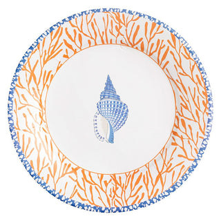 Caspari Shell Toile-Coral/Blue Dinner Plates 17340DP