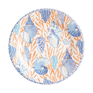 Caspari Shell Toile Salad & Dessert Plates in Coral & Blue - 8 Per Package 17340SP