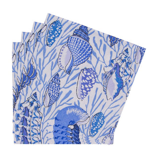 Caspari Shell Toile-Blue Napkin Cocktail 17341C