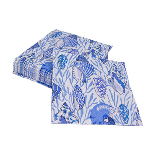 Caspari Shell Toile-Blue Napkin Cocktail 17341C