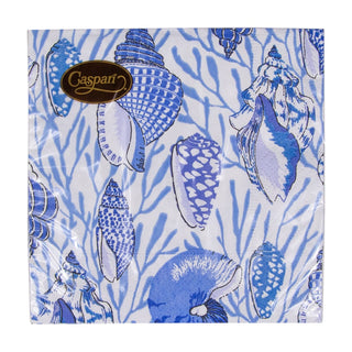 Caspari Shell Toile-Blue Napkin Cocktail 17341C