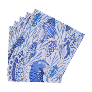 Caspari Shell Toile-Blue Napkin Cocktail 17341C