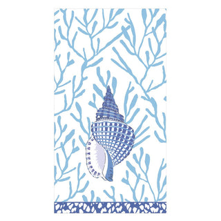 Caspari Shell Toile-Blue Guest Towel 17341G