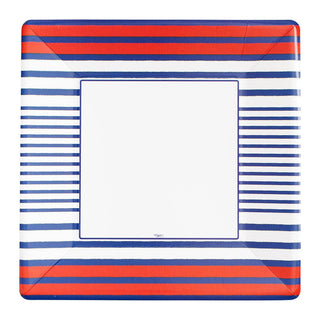 Caspari Breton Stripe Square Dinner Plates in Blue - 8 Per Package 17370DP