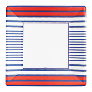 Caspari Breton Stripe Square Dinner Plates in Blue - 8 Per Package, 2 Packages 17370DPX2