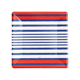 Caspari Breton Stripe Square Salad & Dessert Plates in Blue- 8 Per Package 17370SP