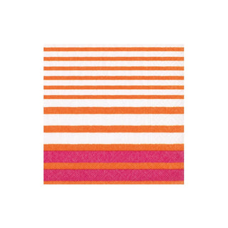 Caspari Breton Stripe-Coral/Fuchsia Napkin Cocktail 17371C
