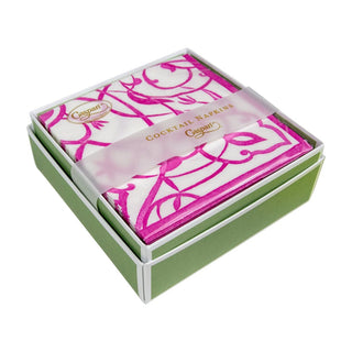 Caspari Algarve Fuchsia-Paper Linen Napkin Box Cocktail-Airlaid 17460B